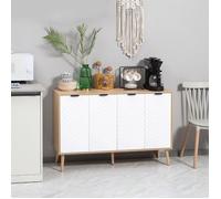 Buffet bas meuble de rangement 2 placards 4 portes motif chevrons étagères réglables 120 x 35 x 77,4 cm blanc