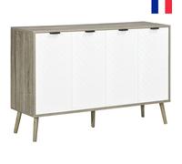 Buffet bas meuble de rangement avec 2 placards 4 portes motif chevrons étagères réglables 120 x 35 x 77,4 cm blanc et gris