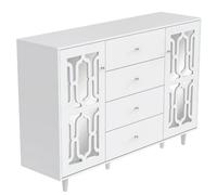 Buffet bas miroir blanc avec 2 Portes et 4 tiroirs, pour salon, salle à manger, Contemporain, 147,5 x 40 x 102cm