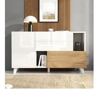 Buffet bas moderne - 130x40x70 cm - 2 portes - 2 tiroirs - Blanc brillant - Design scandinave