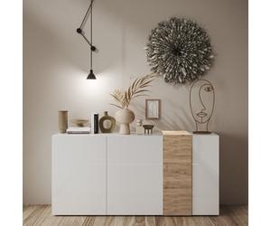 Buffet bas moderne blanc et bois 3 portes SIA