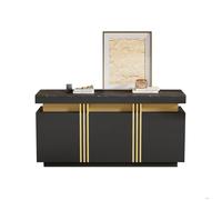 Buffet bas moderne noir et or 140 x 38 x 70 cm, 3 portes, effet marbre, rangement réglable
