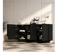 Buffet bas noir à 3 portes, 160 x 35 x 60 cm, finition brillante, 6 compartiments, panneau de particules