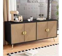 Buffet bas - OEM - 160 cm - 4 portes - Poignées dorées brossées - Design contemporain