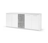 Forte PILVI Buffet 180 Moderne avec 4 Portes et 4 tiroirs pour Salon/Chambre à Coucher, en Bois Effet béton, Blanc, 179 cm de Large x 74,1 cm de Haut x 42 cm de Profondeur