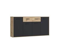 Generique Buffet PILVI – contemporain, mélaminé décor chêne/noir, 4 portes 2 tiroirs