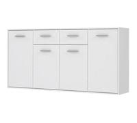 Buffet bas PILVI - 4 portes et 2 tiroirs - Blanc mat - L 162,3 x P 34,2 x H 88,1 cm