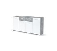 Buffet bas PILVI 4 portes et 2 tiroirs et béton clair L 162 3 P 34 2 H 88 1 cm Bl