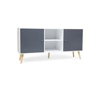 Buffet bas scandinave 140 cm EFFIE 2 portes bois blanc et gris