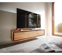 Buffet bas Stonegrace 145 cm acacia nature 3 portes placage en pierre flottant