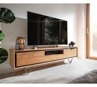 Buffet bas Stonegrace 175 cm acacia nature 2 portes 1 compartiment 1 tiroir placage en pierre pieds en V