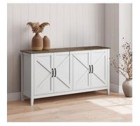 Buffet bas style Rustique | Portes grange | 140x40x80 cm | Couleur Blanc et Chêne Rustic | Finition mate | Bahut Rangement | Olivia