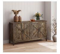 Buffet bas style Rustique | Portes grange | 140x40x80 cm | Couleur Chêne Rustic | Finition mate | Bahut Rangement | Olivia