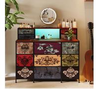 Buffet bas - TANANT - Buffet 13 tiroirs - LED - USB - Métal vintage