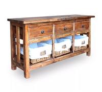 Buffet bas - VIDAXL - Bois de récupération massif - 3 tiroirs et 3 paniers en rotin - Style vintage