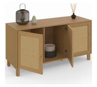 IDMarket - Buffet bas HANAE 113 cm Vintage 3 portes effet naturel cannage