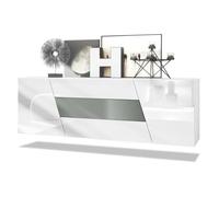 Buffet bas VLADON Houston - 2 portes, 3 tiroirs - Blanc mat, blanc brillant, graphite satiné mat