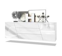 Buffet bas VLADON Houston - 2 portes et 3 tiroirs - Blanc mat et blanc brillant