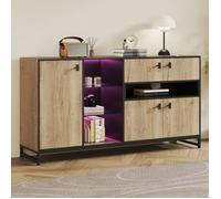 Buffet bas - VVBV - 160cm - Bois & métal noir - 5 portes & niches ouvertes - Étagère réglable