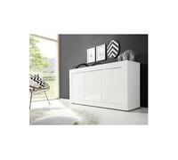 Buffet BASICO - Décor blanc laqué brillant - 3 Portes - L160 x P42 x H85,8 cm