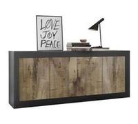 Buffet BASICO Décor mat et Chene Pero 4 Portes L 207 P 43 H 86 cm Noir Noir