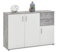 Buffet bicolore - Décor gris béton LA et blanc - 3 portes + 2 tiroirs - L120,5 x H83 x P35 cm - Fabriqué en Allemagne
