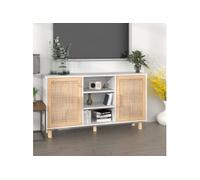 vidaXL Buffet 105x30x60 cm Bois de pin massif et rotin naturel Blanc