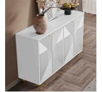 Buffet Blanc 120cm - Bahut Moderne avec 4 Portes 3D et Pieds Dorés - Élégant Meuble de Rangement Vintage pour Salon et Couloir