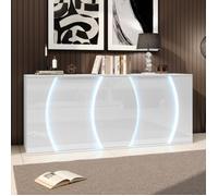 Buffet blanc 150x40x70cm avec LED intégrée, 3 portes, étagères réglables, rangement multi-niveaux, design moder CAPTEUR D'IMAGE CCD