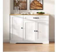 Buffet Blanc Bois Naturel Meuble de Rangement avec Tiroir et Portes, Sideboard élégant pour entrée & salon 107 x 40 x 84 cm