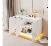 Buffet Blanc Laqué 120 cm avec Éclairage LED Contrôlable par Application