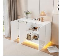 Buffet blanc laqué 120 x 40 x 75 cm 3 portes LED intégrées (télécommande & Bluetooth) capacité 60 kg