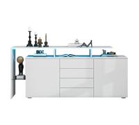 Buffet Blanc Laqué 160x35x70 Cm avec Éclairage LED Commode Multifonction Meuble TV pour Salon Salle à Manger