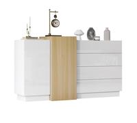 Buffet blanc laqué moderne, meuble de salle à manger minimaliste avec rangement bois clair