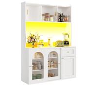 Buffet Blanc LED Meuble Haut Vitrine avec Étagères Réglables, Éclairage Moderne pour Salle à Manger Rangement Élégant 120x35x167cm