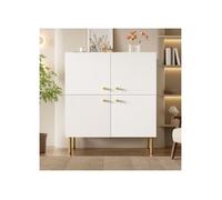 Buffet Blanc Style Scandinave URTR, Meuble Cuisine 4 Portes, Pieds Dorés, Rangement Chambre ou Couloir, 80 x 36 x 90 cm, blanc