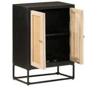 Buffet Bois Manguier Massif 55x30x76 cm Noir | Rangement 2 Portes, Pieds Fer Robustes, Fixation Murale Incluse, Pour Salon