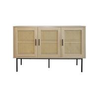 Buffet - Box and Beyond - 120 x 40 x 76 cm - Cannage et Bois - 3 Portes - Rangement Élégant et Pratique - Style Bohème