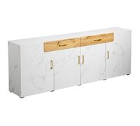 Buffet - Buffet Moderne 4 Portes et 2 Tiroirs, Meuble Polyvalent Effet Marbre pour Salon ou Salle à Manger - 208x39,5x80 cm - Blanc