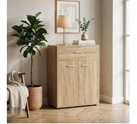 Buffet CALAIS, commode meuble de rangement avec 1 tiroir et 2 portes, en mélaminé décor chêne sonoma