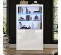 Buffet canapé 100 x 35 x 170 cm, armoire de rangement brillante, vitrines avec éclairage LED, étagère en verre trempé, armoire ver