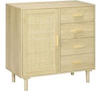 Buffet cannage rotin style naturel - porte, étagère, 4 tiroirs - dim. 80 x 38 x 80,5 cm - effet bois clair Beige G
