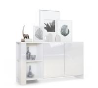 Buffet Canto, long bahut avec 2 portes et 6 compartiments, blanc mat - blanc brillant - blanc haute brillance (143 x 81 x 36 cm)