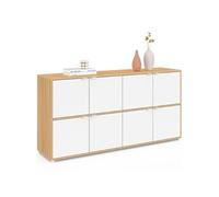 IDMarket Buffet casier Cassie 8 portes 139 cm Blanc et bois