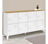 IDMarket - Buffet casier 139 cm Ester 8 Portes en métal Blanc Plateau Bois Design Industriel