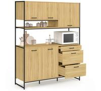 IDMarket - Buffet casserolier de Cuisine 140 cm Detroit 5 Portes + 3 tiroirs Design Industriel