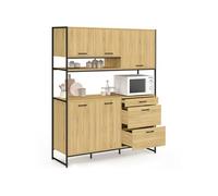 IDMarket - Buffet casserolier de Cuisine 140 cm Detroit 5 Portes + 3 tiroirs Design Industriel
