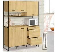 IDMarket - Buffet casserolier de Cuisine 140 cm Detroit 5 Portes + 3 tiroirs Design Industriel