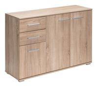 Buffet chêne 107 x 75 x 35 cm Commode Meuble de rangement avec 3 portes 2 tiroirs pour salon salle à manger intérieur
