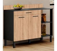 IDMarket – Buffet bas de cuisine CINA 120 cm H83 cm plan 2 portes + tiroir Noir et façon hêtre